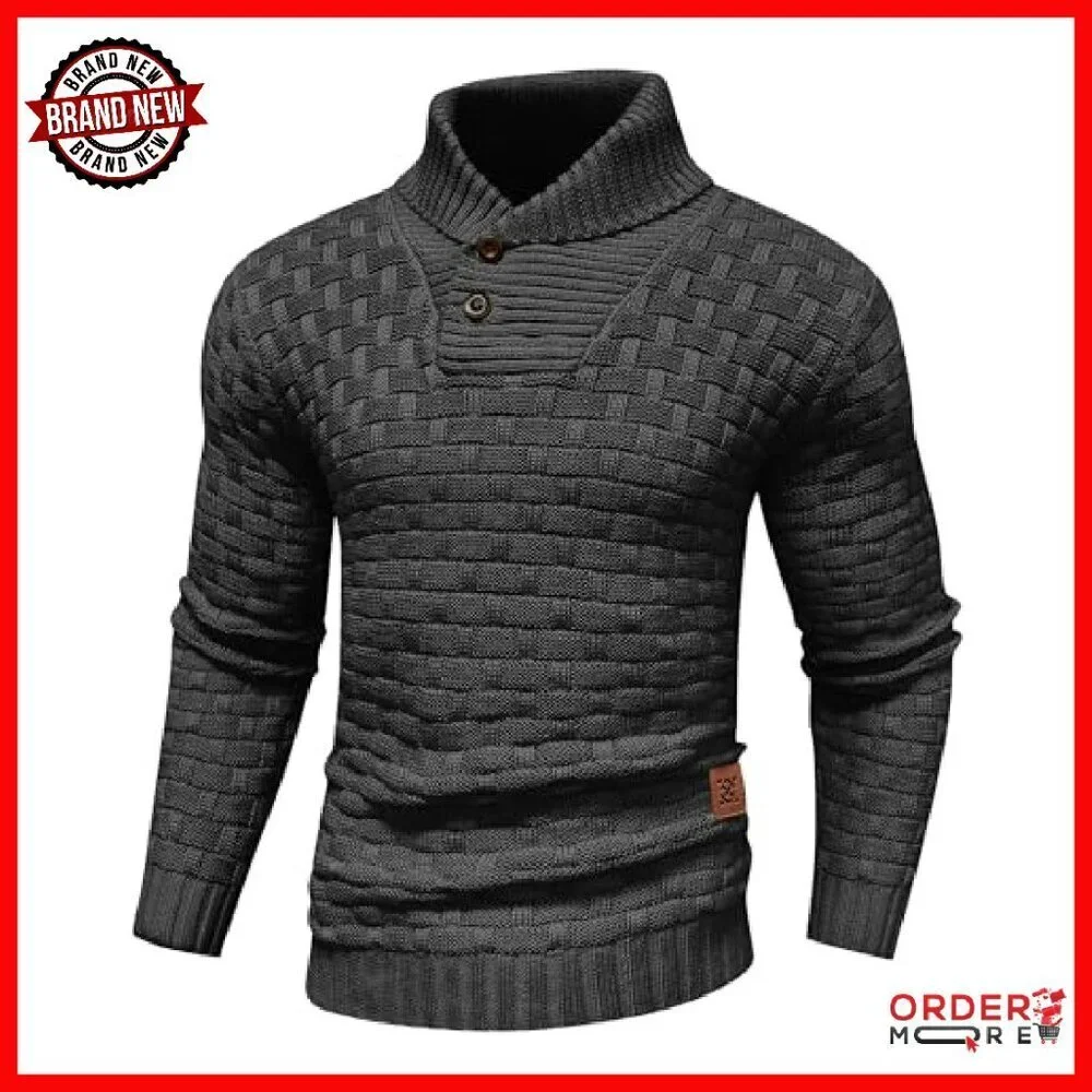 Men's Turtleneck Sweater Shawl Collar Cable Knit Pullover Regular Fit